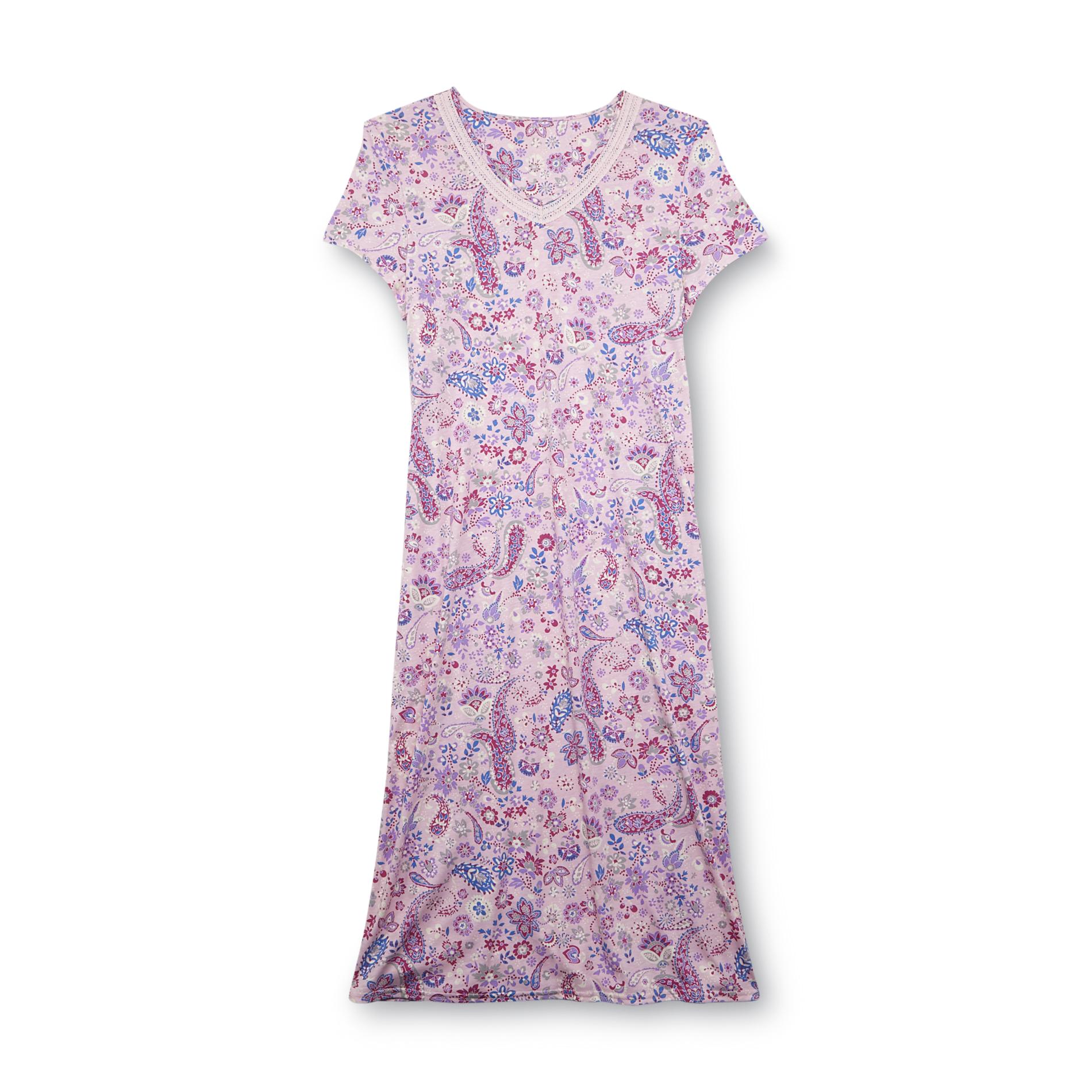 Pink K Women's Short-Sleeve Nightgown - Floral & Paisley
