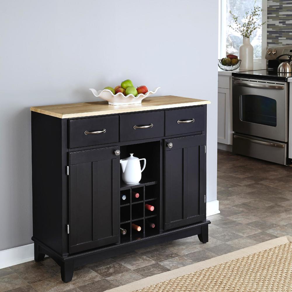 Home Styles Large 35-1/2"H x 41-3/4"W x 16-3/8"D Buffet with Solid Wood Top - Black Finish