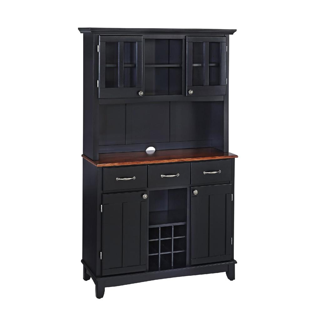 Home Styles Large 35-1/2"H x 41-3/4"W x 16-3/8"D Buffet with Cherry Finish Solid Wood Top & 2 Door Hutch - Black Finish