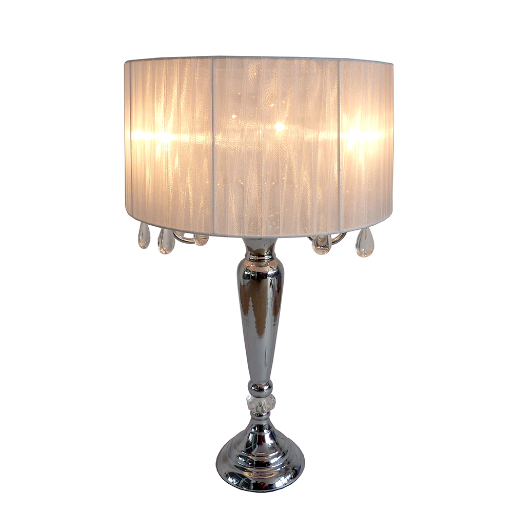 Elegant Designs Trendy Sheer White Shade Table Lamp with Hanging Crystals