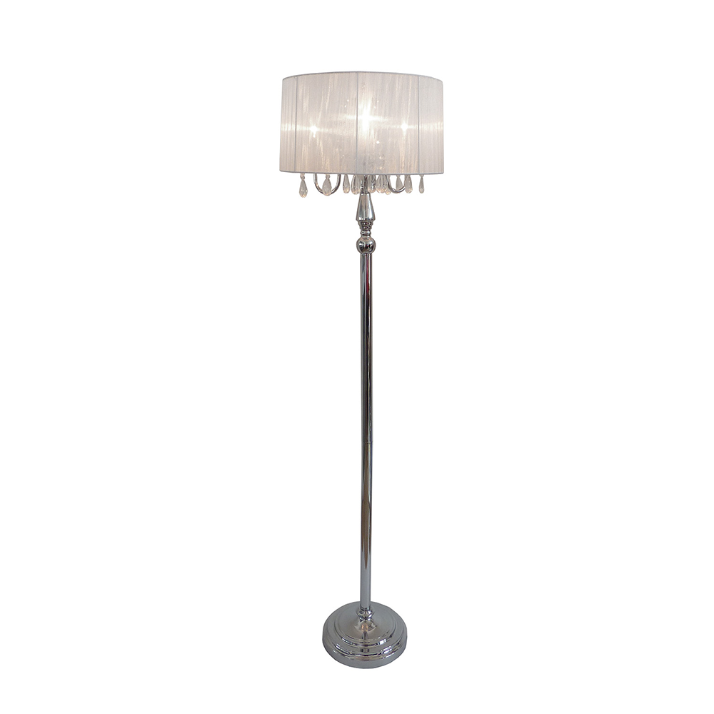 Elegant Designs Trendy Sheer White Shade Floor Lamp with Hanging Crystals