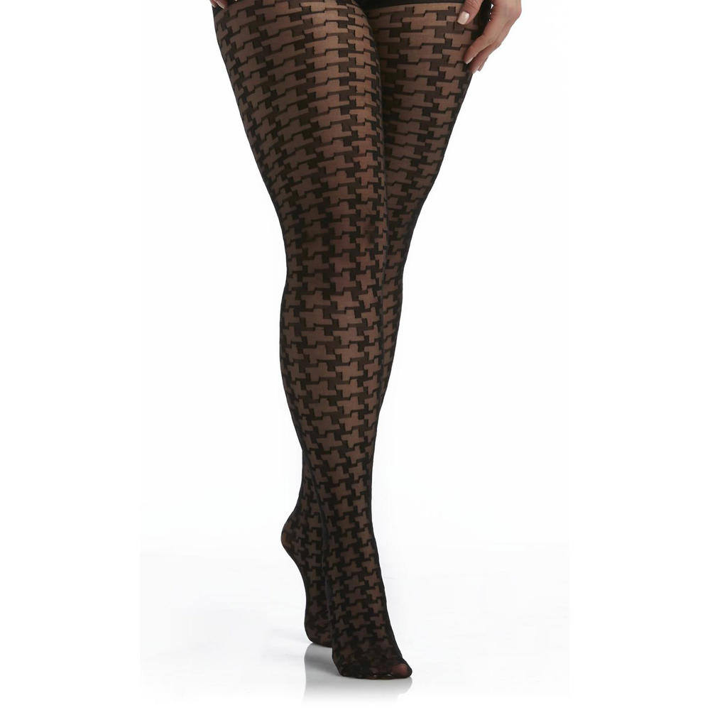 Attention Women's Fashion Tights - Burnout Houndstooth Check