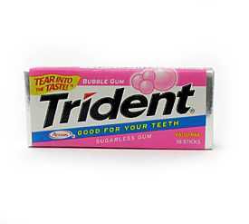 Trident Val-U-Pak Sugarless Gum Bubble Gum 18 Sticks Soft Pack