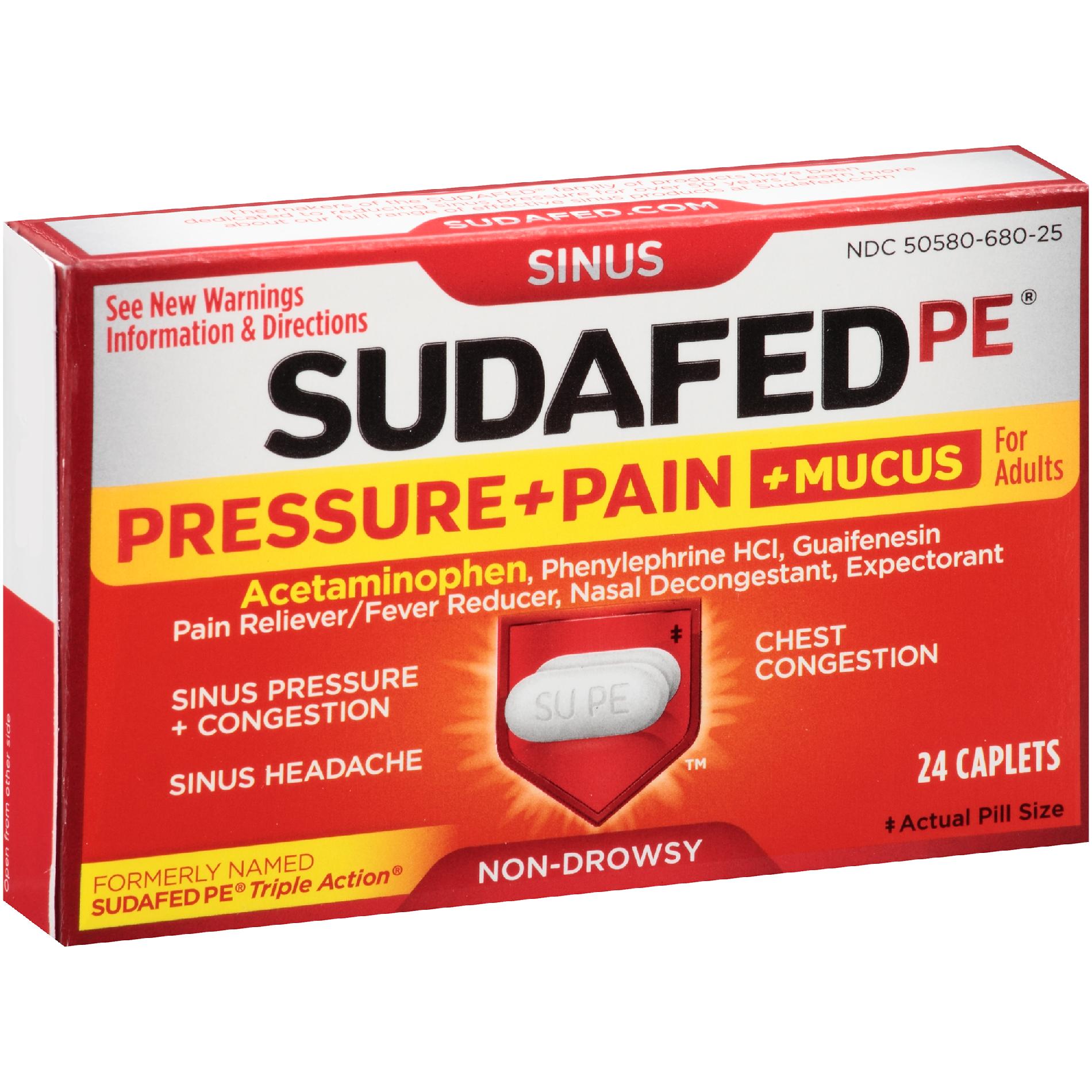 Sinus, Pressure, Pain, Mucus, Caplets for Adults, 24 ct