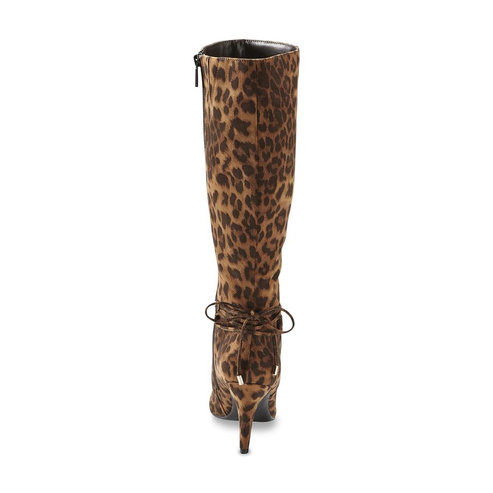 Covington Women's Knee-High Brown Leopard Print Synthetic Suede Fashion Boot