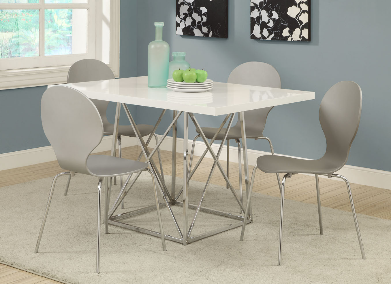 Monarch Specialties DINING TABLE 36"X 48" / WHITE GLOSSY / CHROME METAL