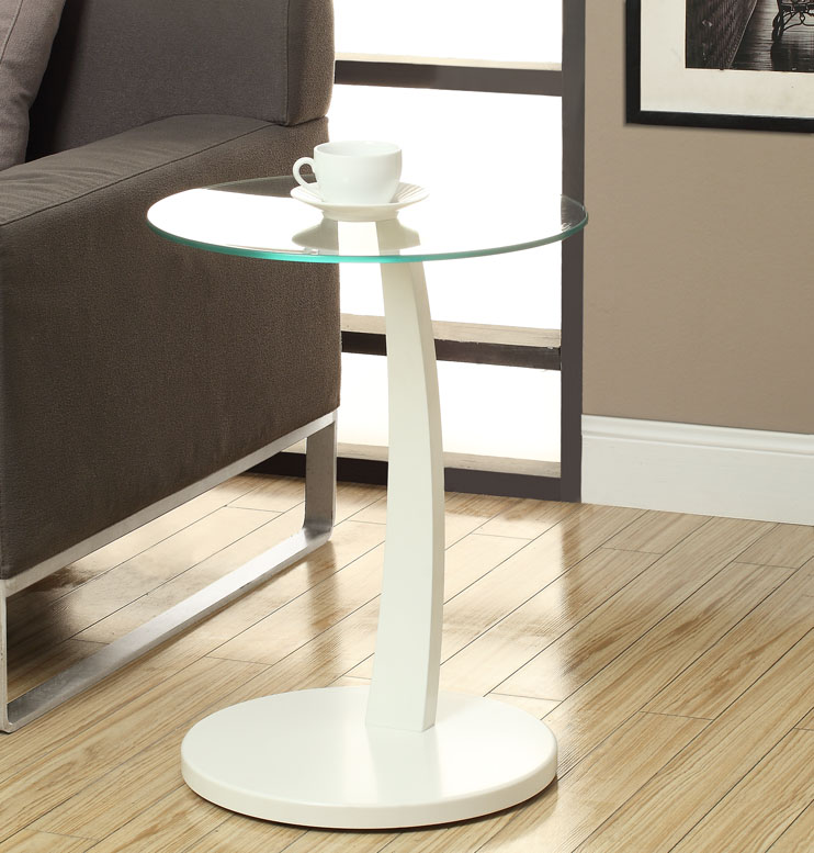 Monarch Specialties ACCENT TABLE - WHITE BENTWOOD WITH TEMPERED GLASS