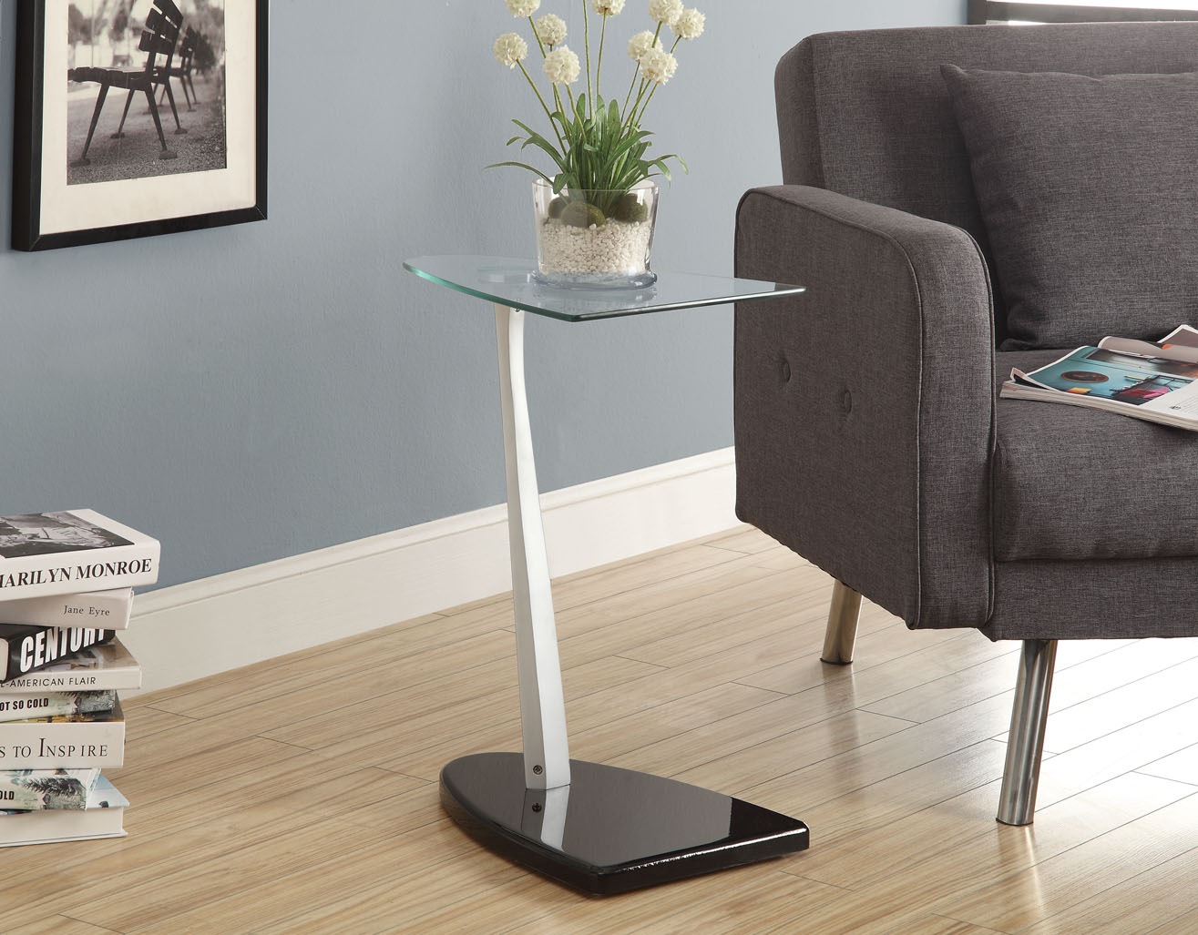 Monarch Specialties ACCENT TABLE - BLACK / SILVER WITH TEMPERED GLASS