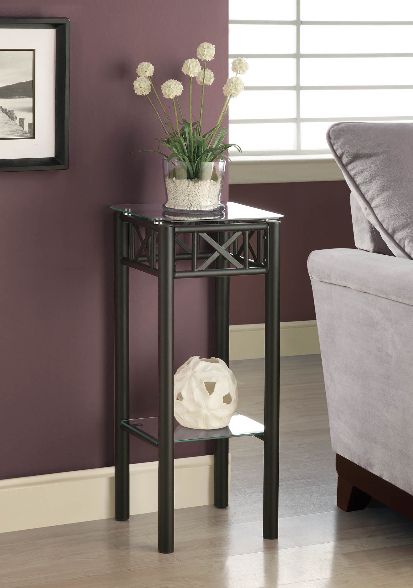 Monarch Specialties ACCENT TABLE - BLACK METAL WITH TEMPERED GLASS