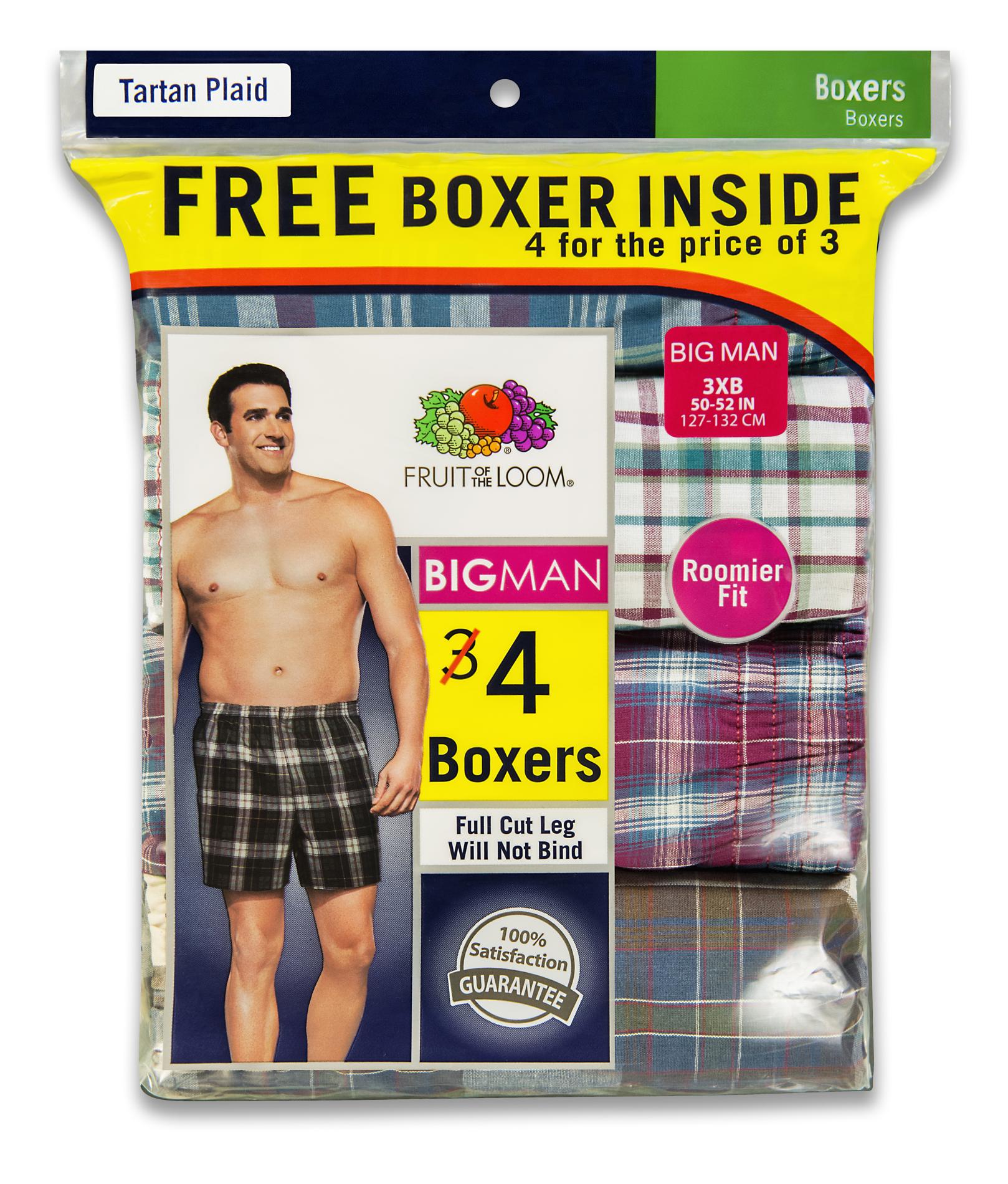 Fruit of the Loom Men's Big & Tall 3-Pack Boxer Shorts - Plaid