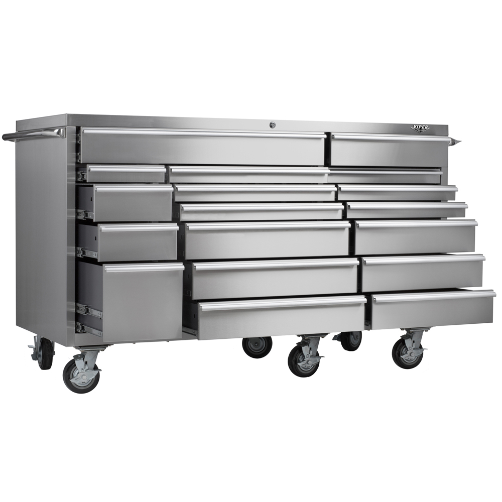 Viper Tool Storage 72-inch 18 Drawer PRO Series 304 Stainless Steel Rolling Cabinet