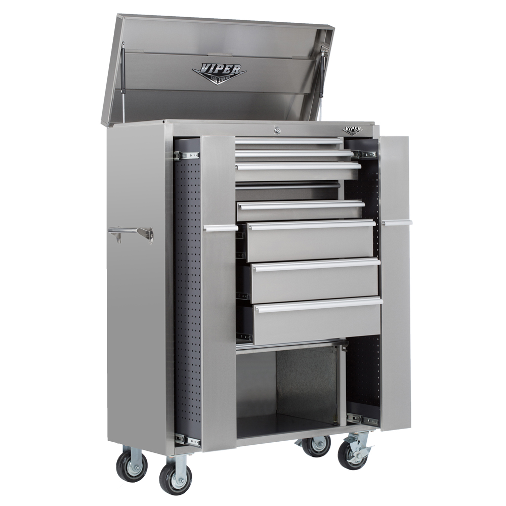 Viper Tool Storage 41-inch 10 Drawer 304 Stainless Steel "Ultimate Box" with Bottom Cabinet