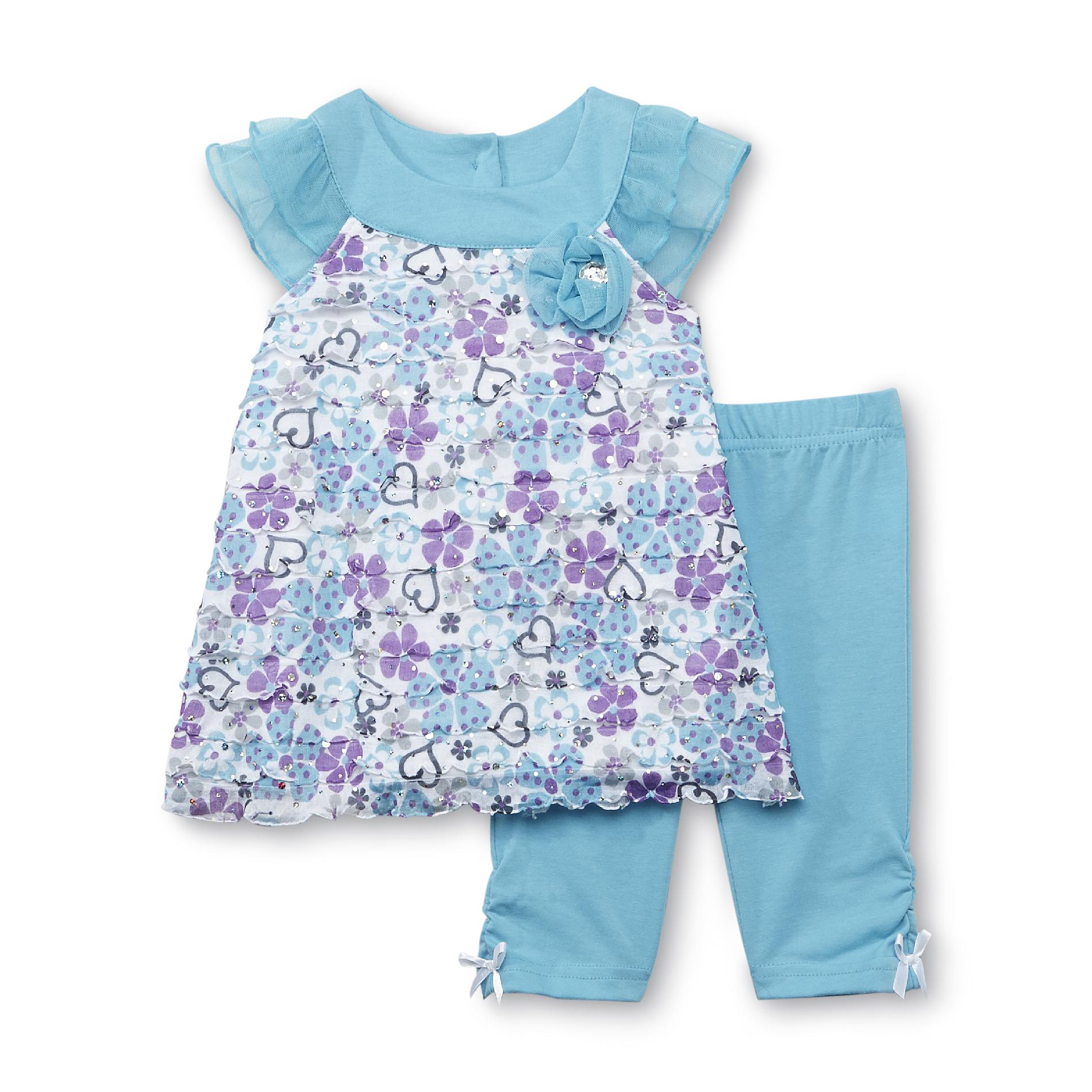 Little Lass Infant & Toddler Girl's Tunic & Leggings - Heart & Floral