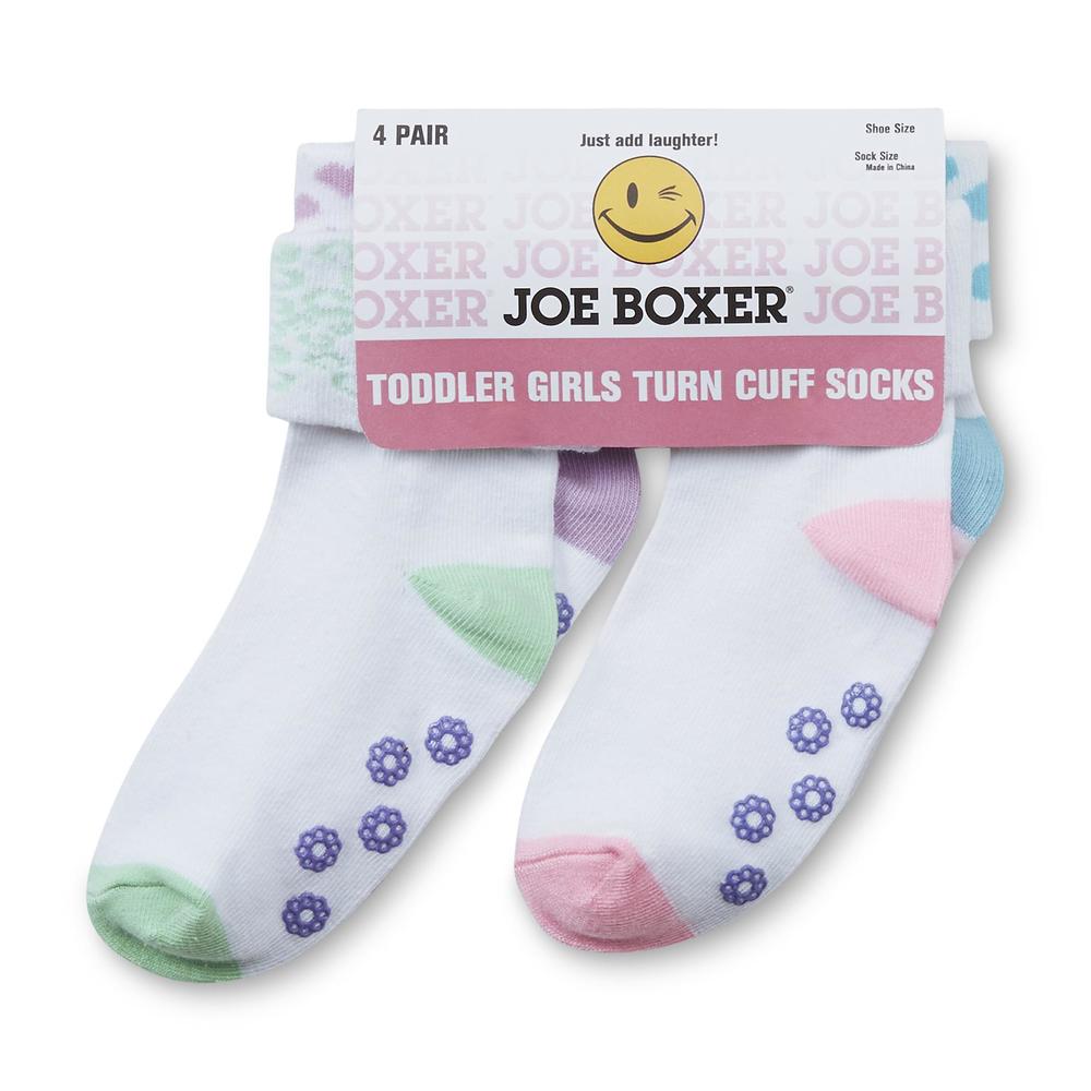 Joe Boxer Toddler Girl's 4-Pairs Turn-Cuff Socks - Assorted
