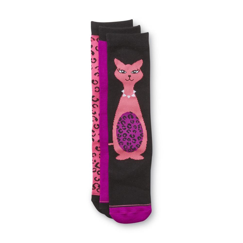 Joe Boxer Girl's 3-Pairs Knee-High Socks - Kittens & Leopard Print