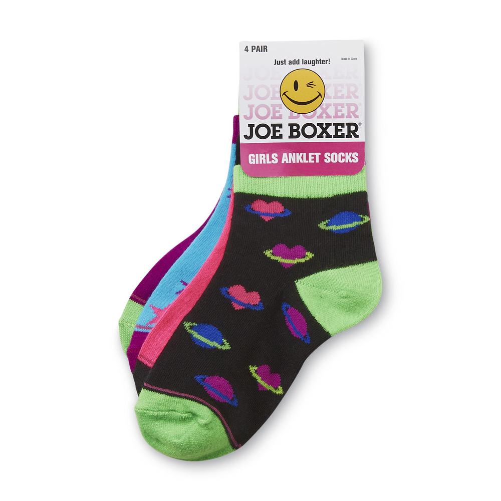 Joe Boxer Girl's 4-Pairs Anklet Socks - Hearts & Stars