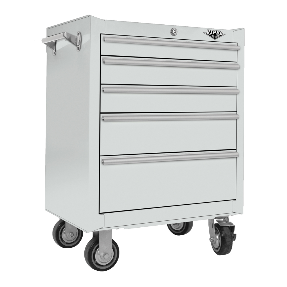 Viper Tool Storage V2605WHR 26-Inch 5 Drawer 18G Steel Rolling Cabinet, Arctic White
