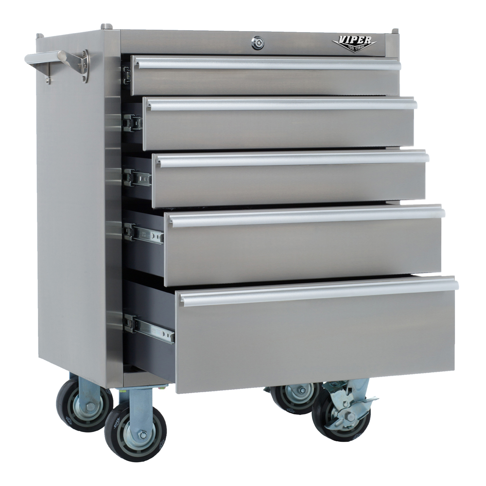Viper Tool Storage V2605SSR 26-inch 5 Drawer 18G Stainless Steel Rolling Cabinet