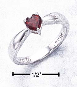 Sterling Silver Ring With Heart Shaped Genuine Garnet