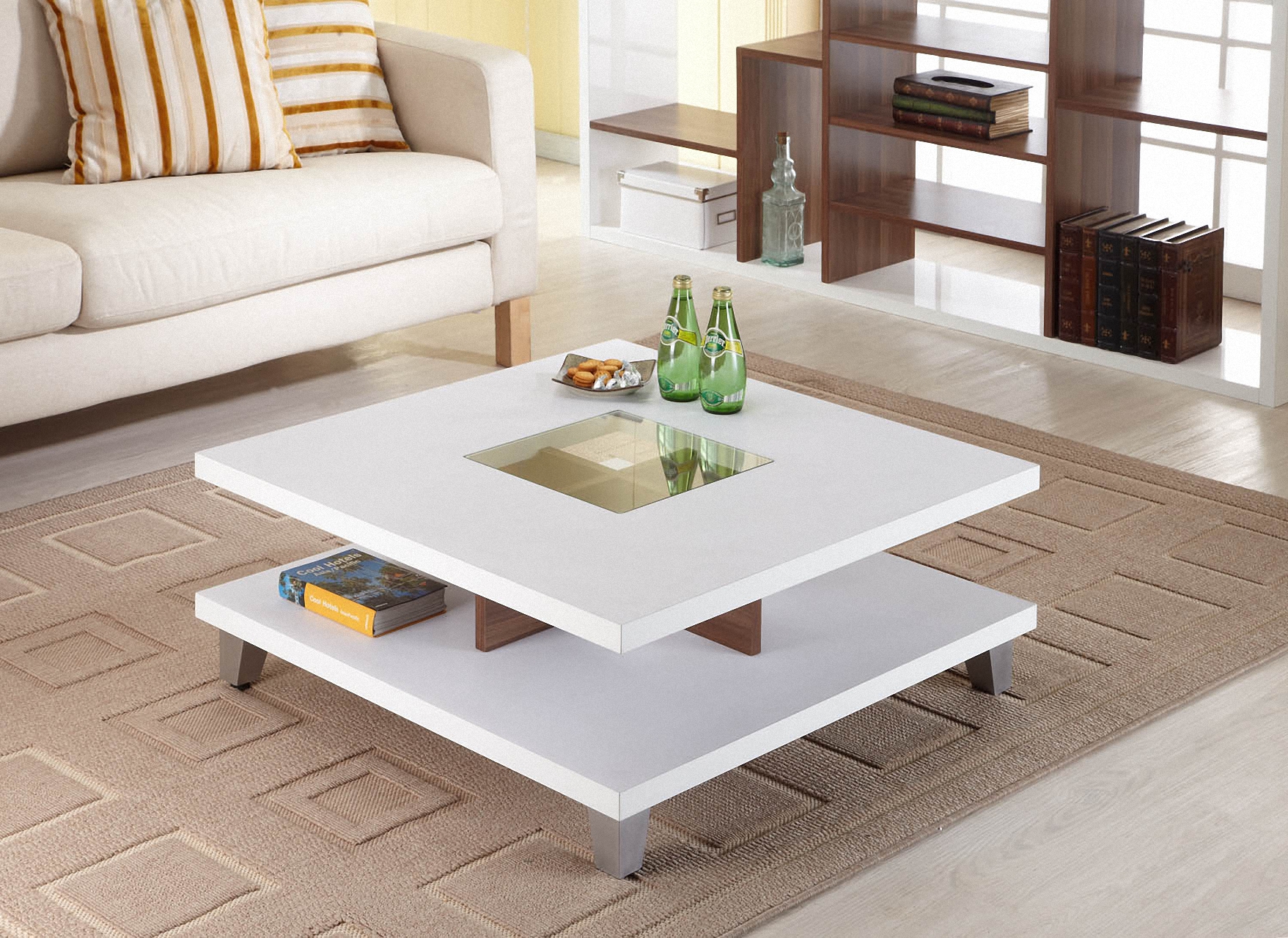 Furniture of America Trenca White and Walnut Coffee Table ...
