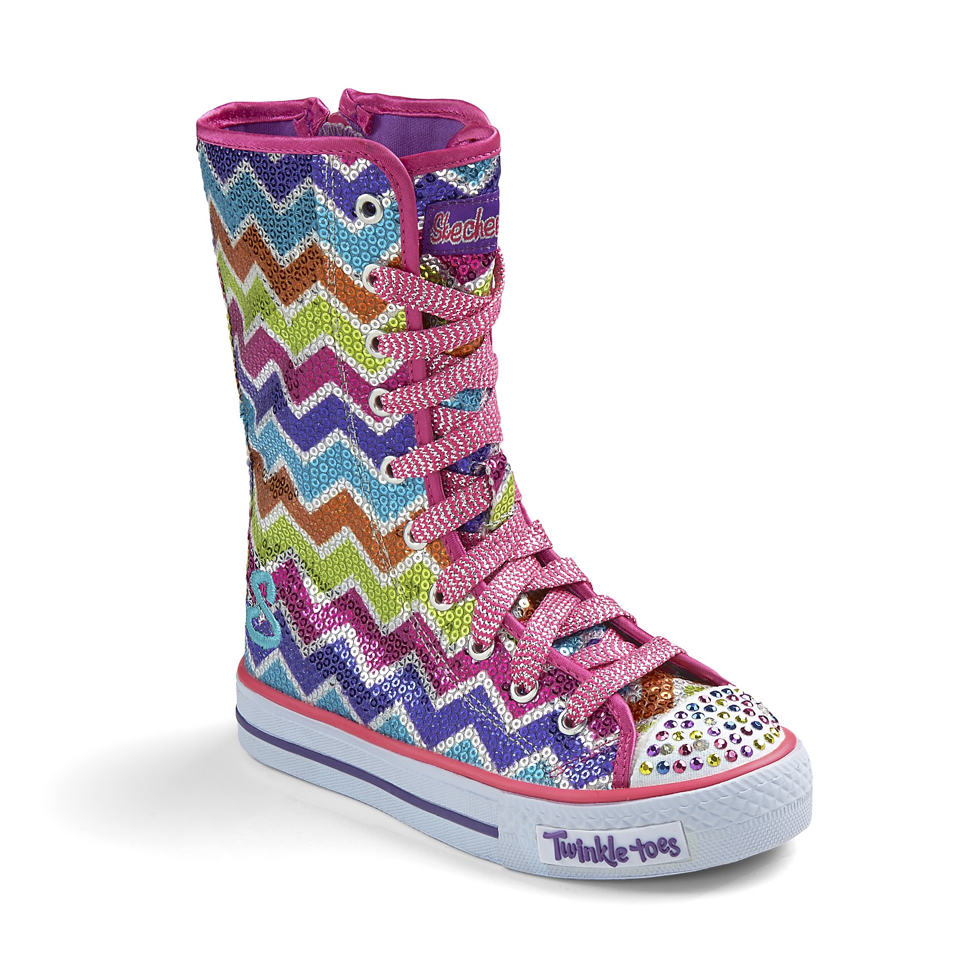 Skechers Girl's Classy Sassy Pink/Multi Sequined Super High-Top Shoe