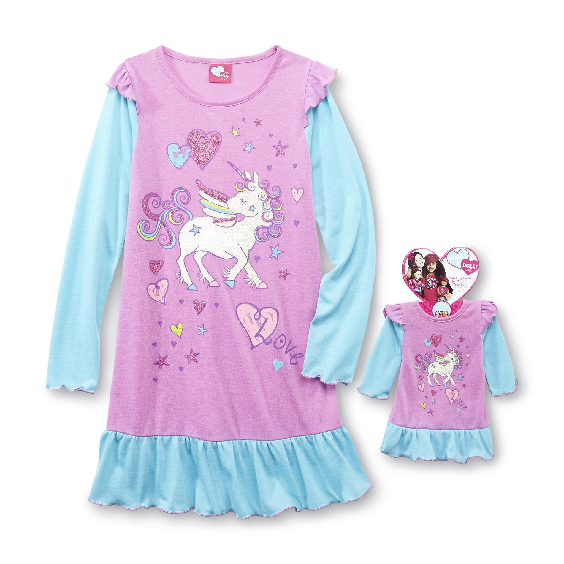 What A Doll Girl's Nightgown & Doll Dress - Unicorn