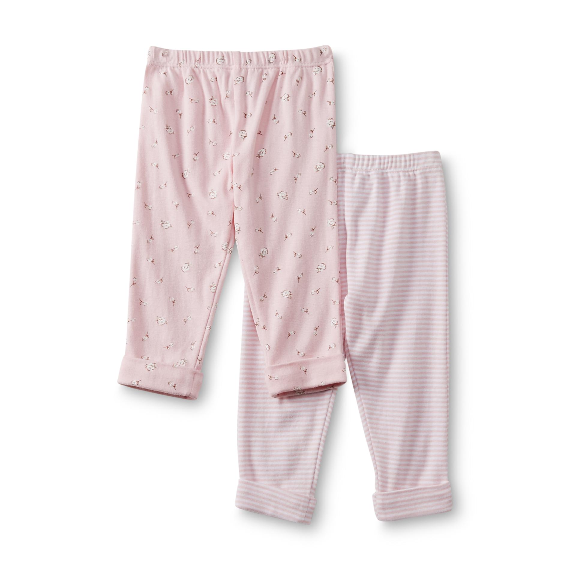 Welcome to the World Newborn Girl's 2-Pack Knit Pants - Striped & Floral