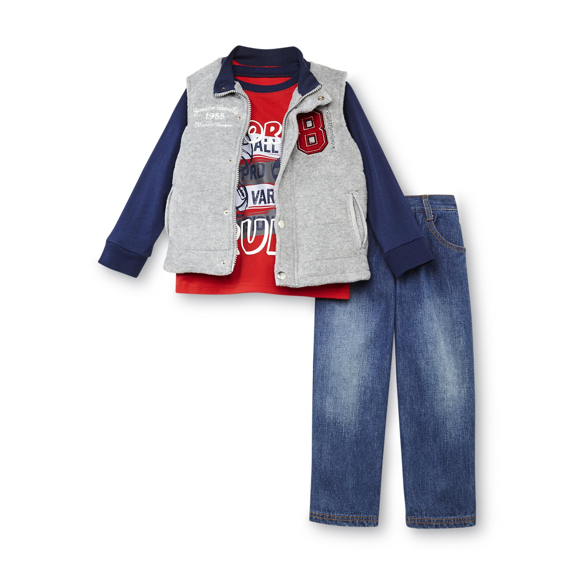 Little Rebels Toddler Boy's Vest  T-shirt & Jeans - Sports Rule