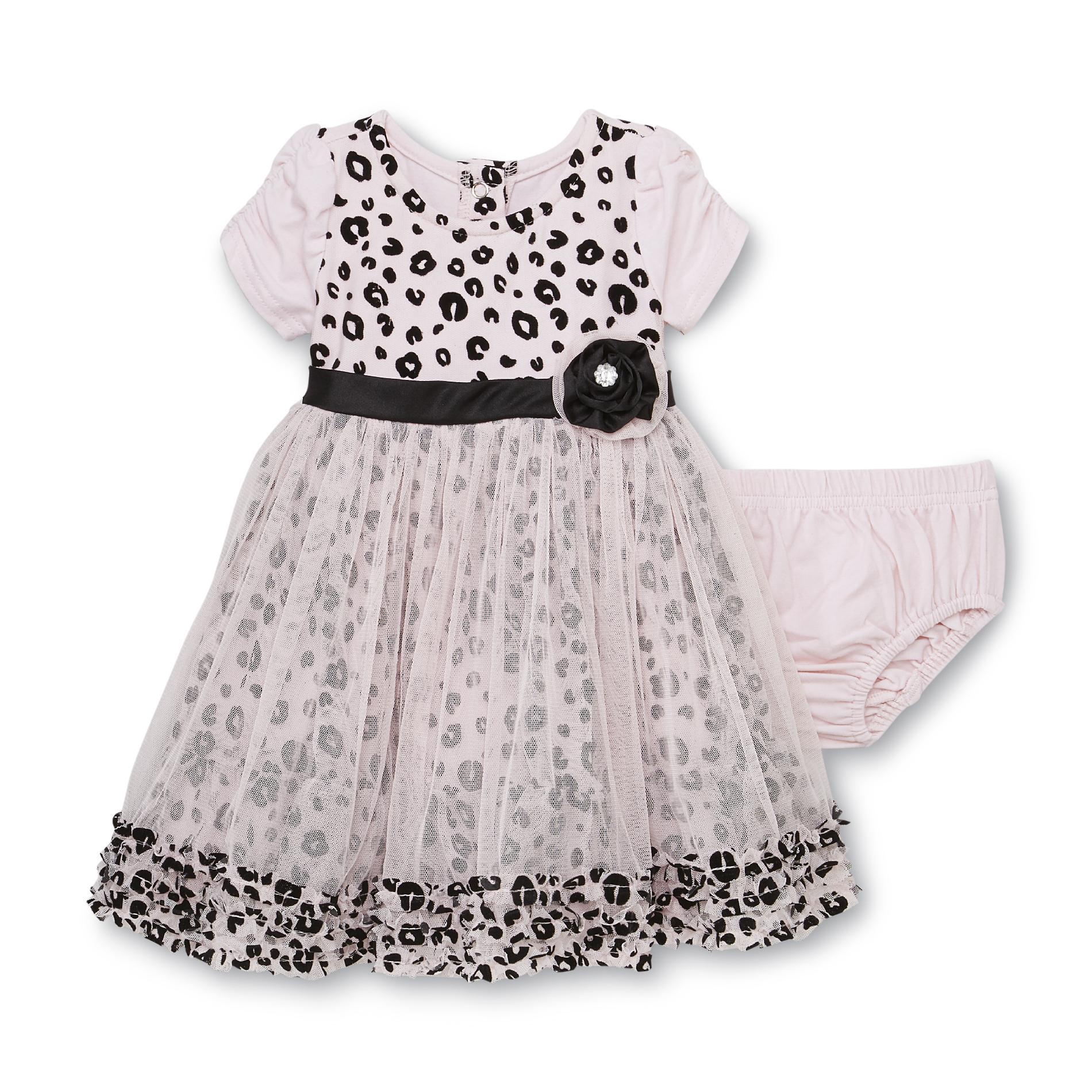 Baby Grand Signature Newborn Girl's Flocked Dress & Diaper Cover - Leopard Print
