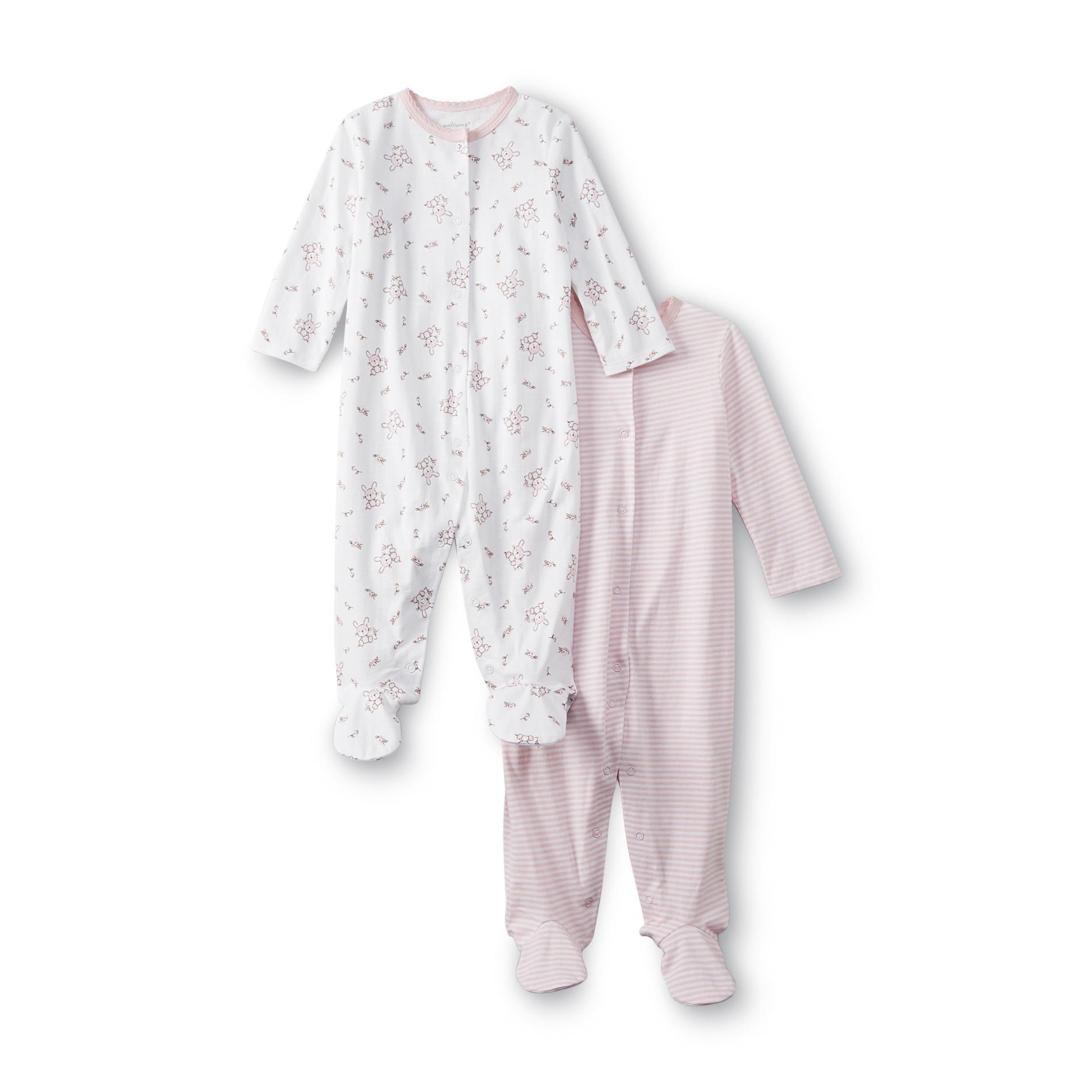 Welcome to the World Newborn Girl's 2-Pack Footed Sleepers - Bunny