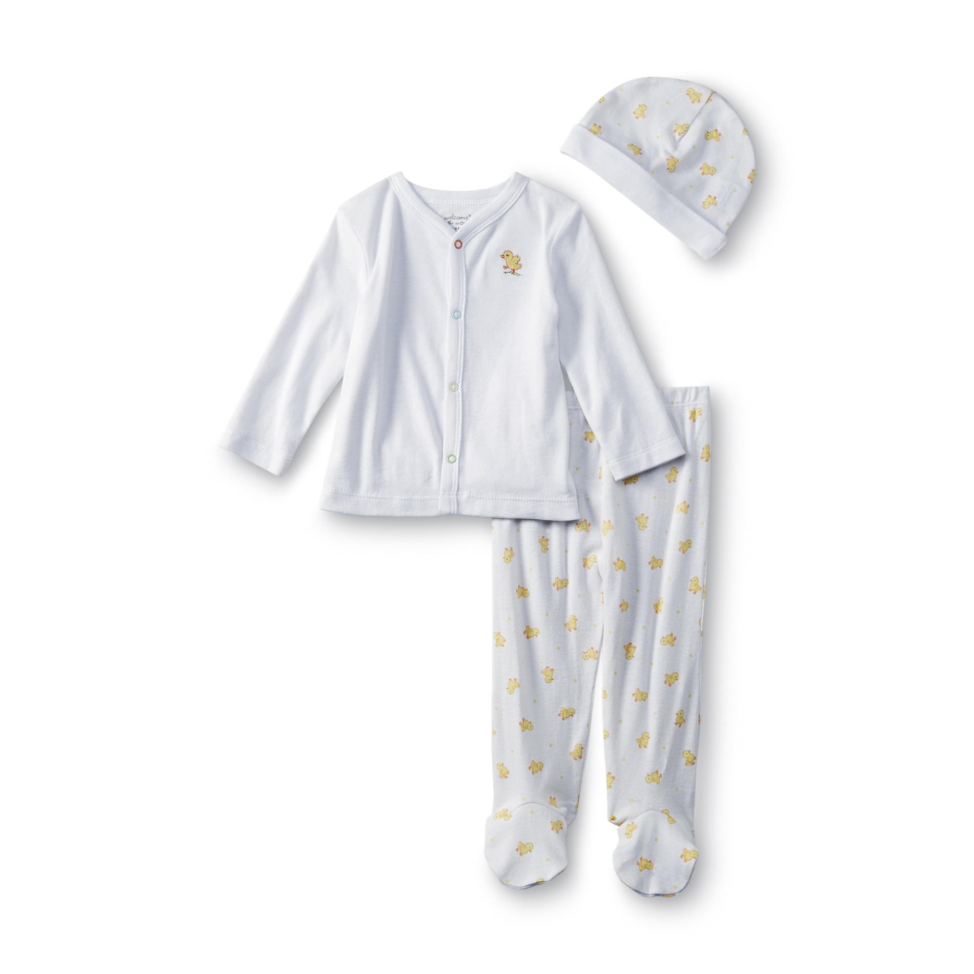 Welcome to the World Newborn Pajama Shirt  Pants & Hat - Duck