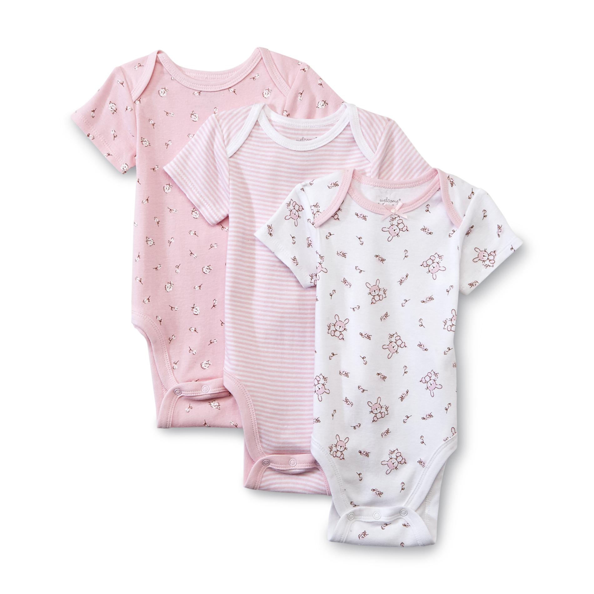 Welcome to the World Newborn Girl's 3-Pack Bodysuits - Bunnies