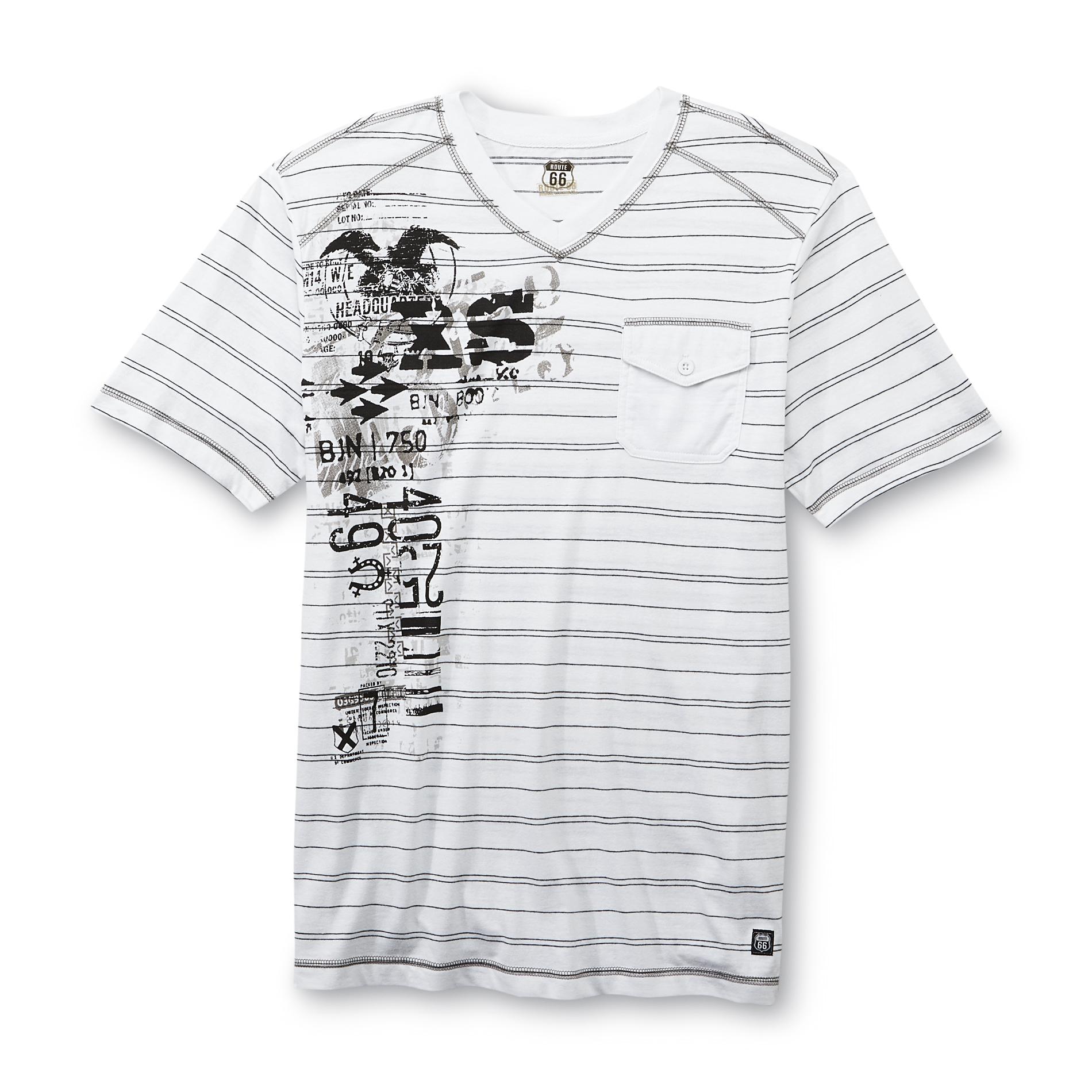 Route 66 Men's Graphic V-Neck T-Shirt - Striped