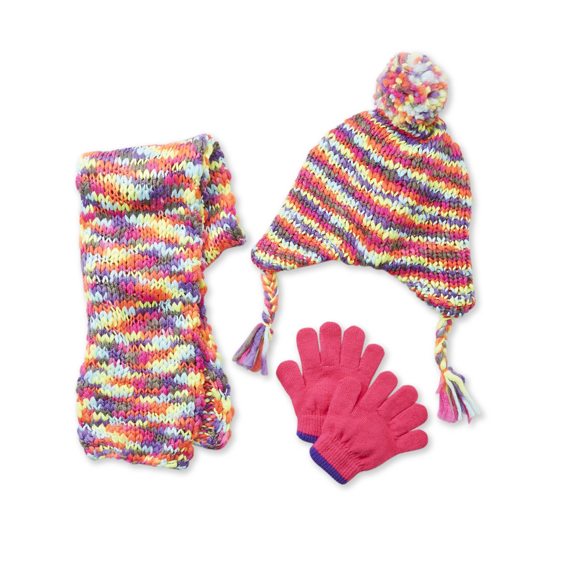 Athletech Girl's Knit Winter Hat  Scarf & Gloves - Multicolor