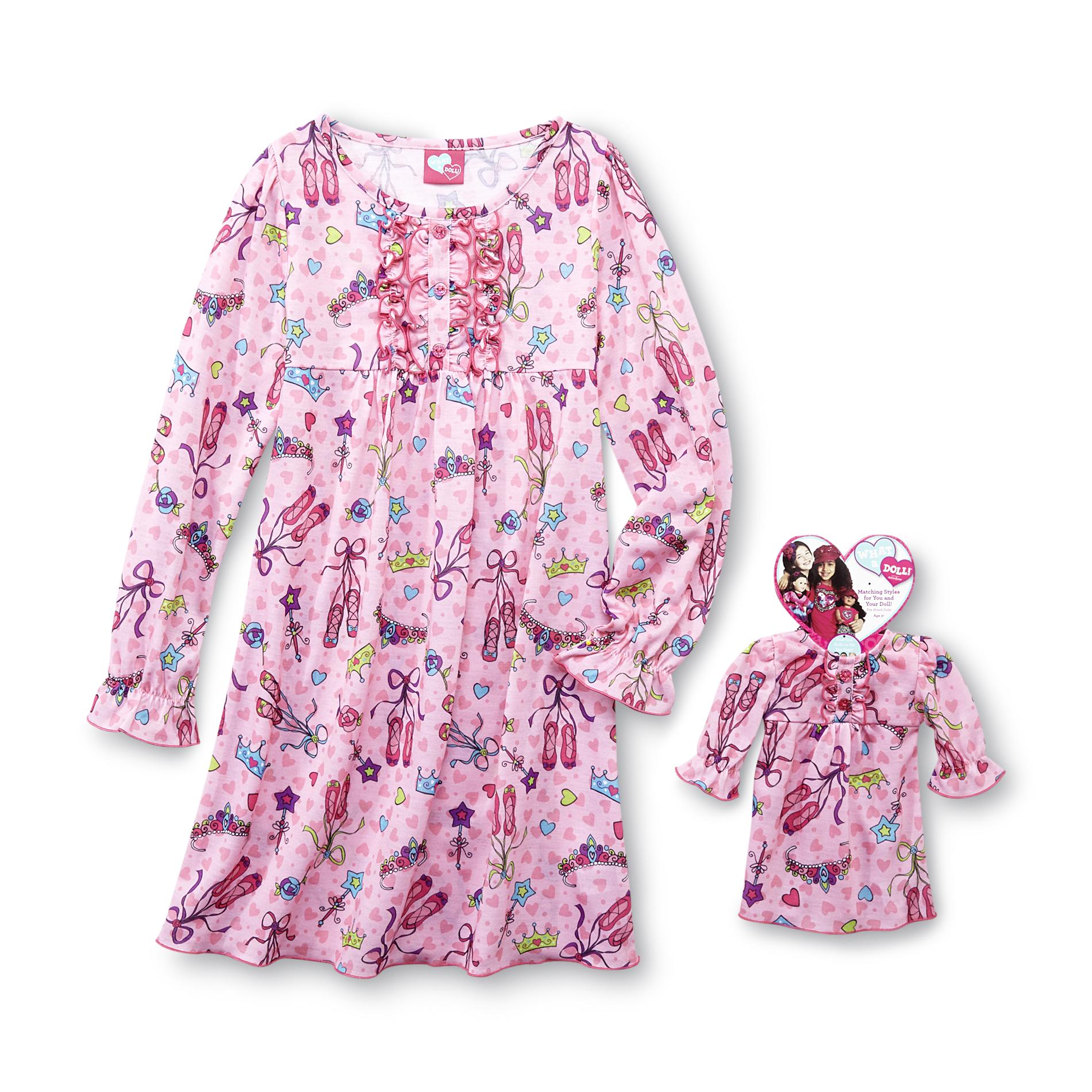 What A Doll Girl's Nightgown & Doll Dress - Ballerina Print