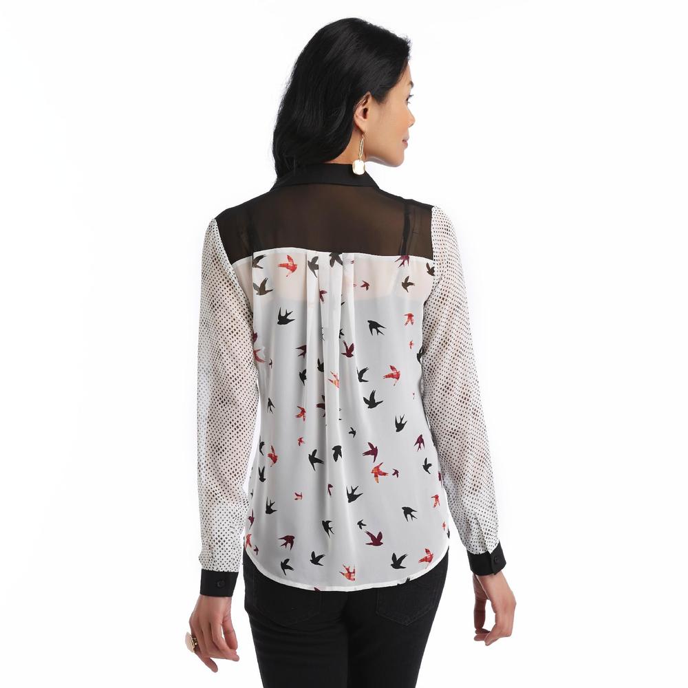 Jaclyn Smith Women's Printed Button-Front Shirt - Birds