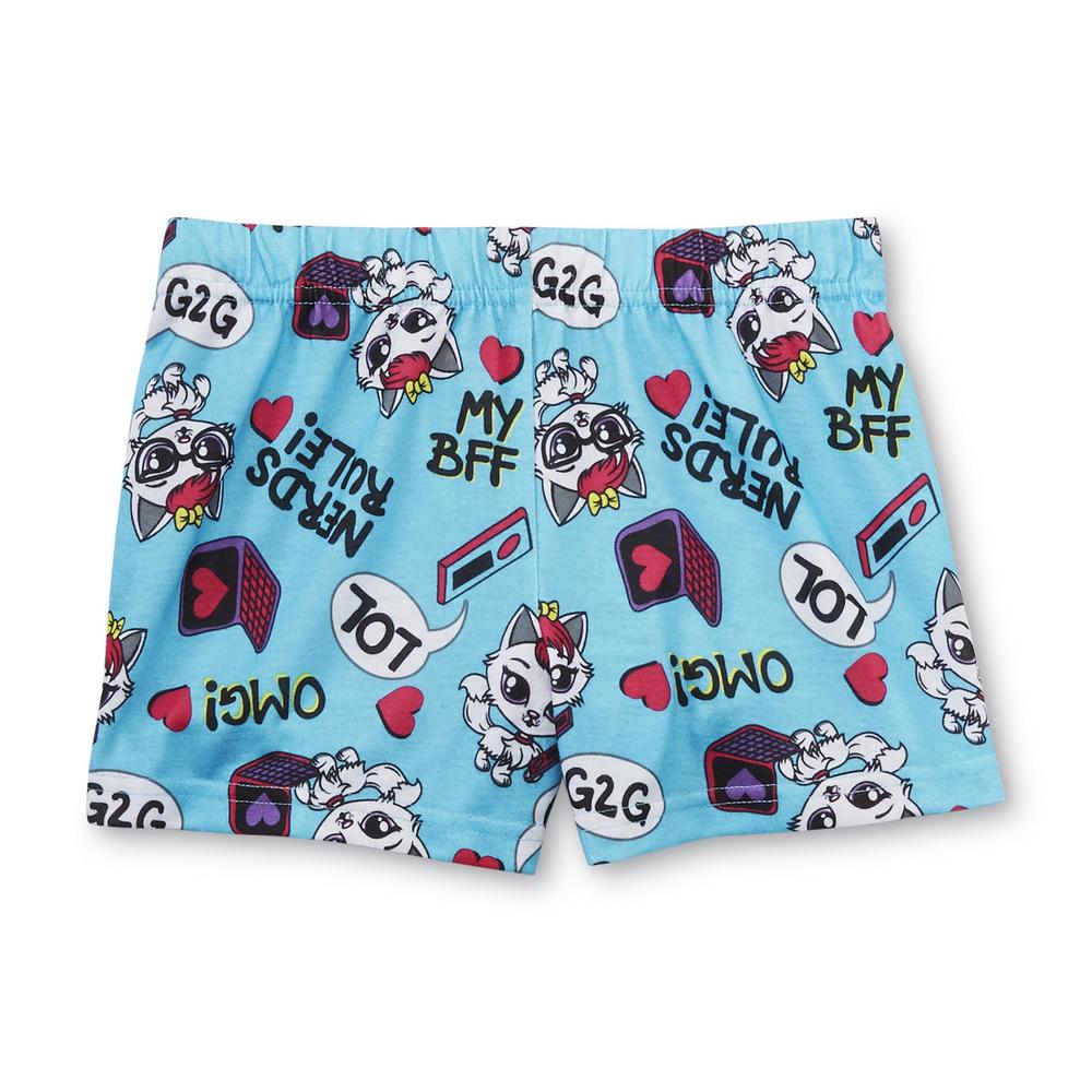 Joe Boxer Girl's Pajama Shirt & 2 Pairs Shorts - Nerds Rule