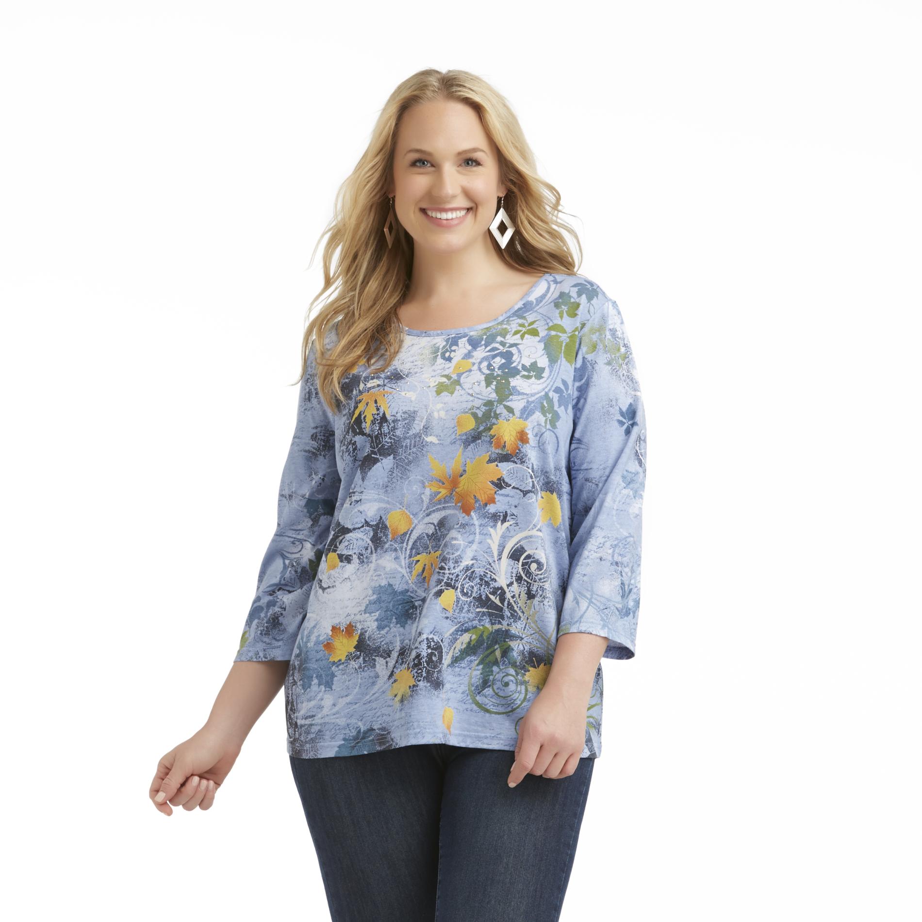 Basic Editions Women's Plus Top - Drifting Leaves