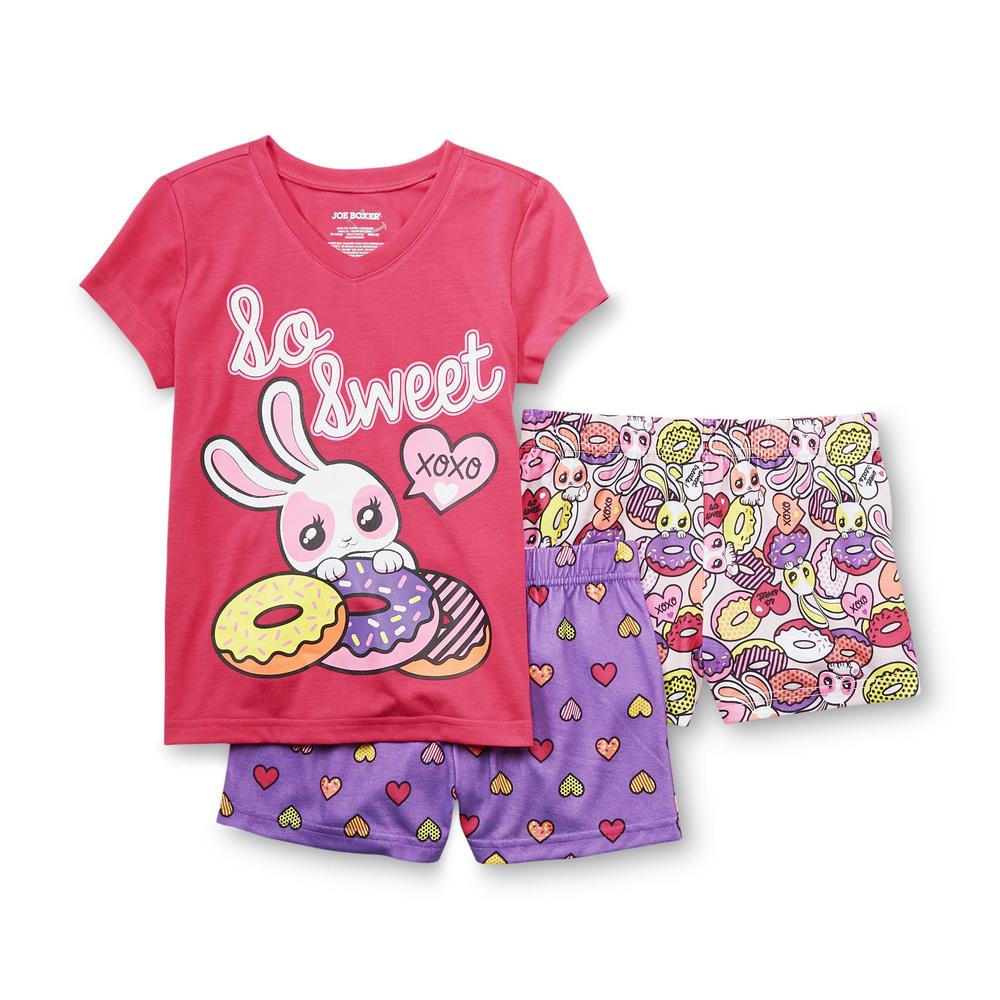 Joe Boxer Girl's Pajama Shirt & 2 Pairs Shorts - Bunny & Hearts