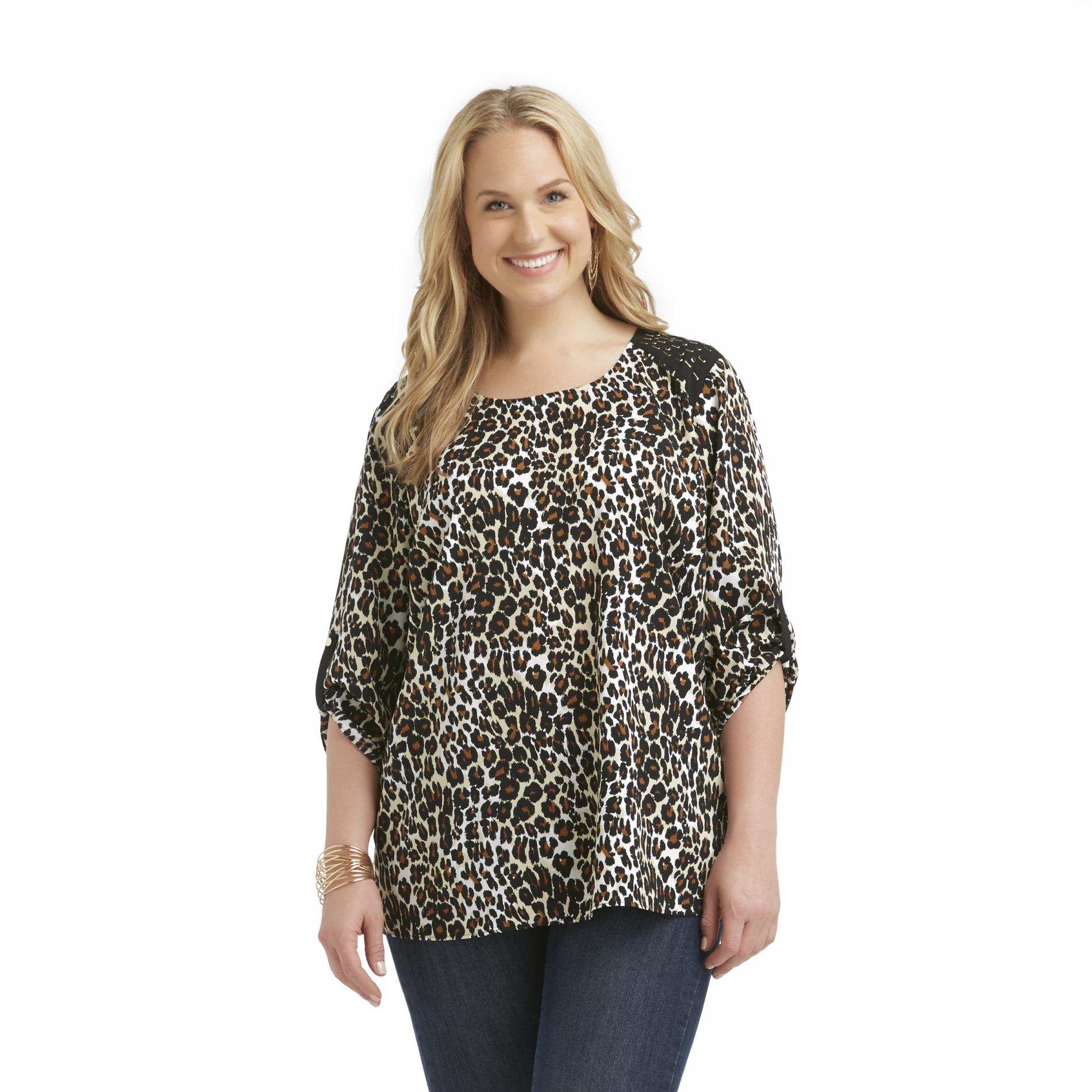 Jaclyn Smith Women's Plus Embellished Tunic Shirt - Animal Print