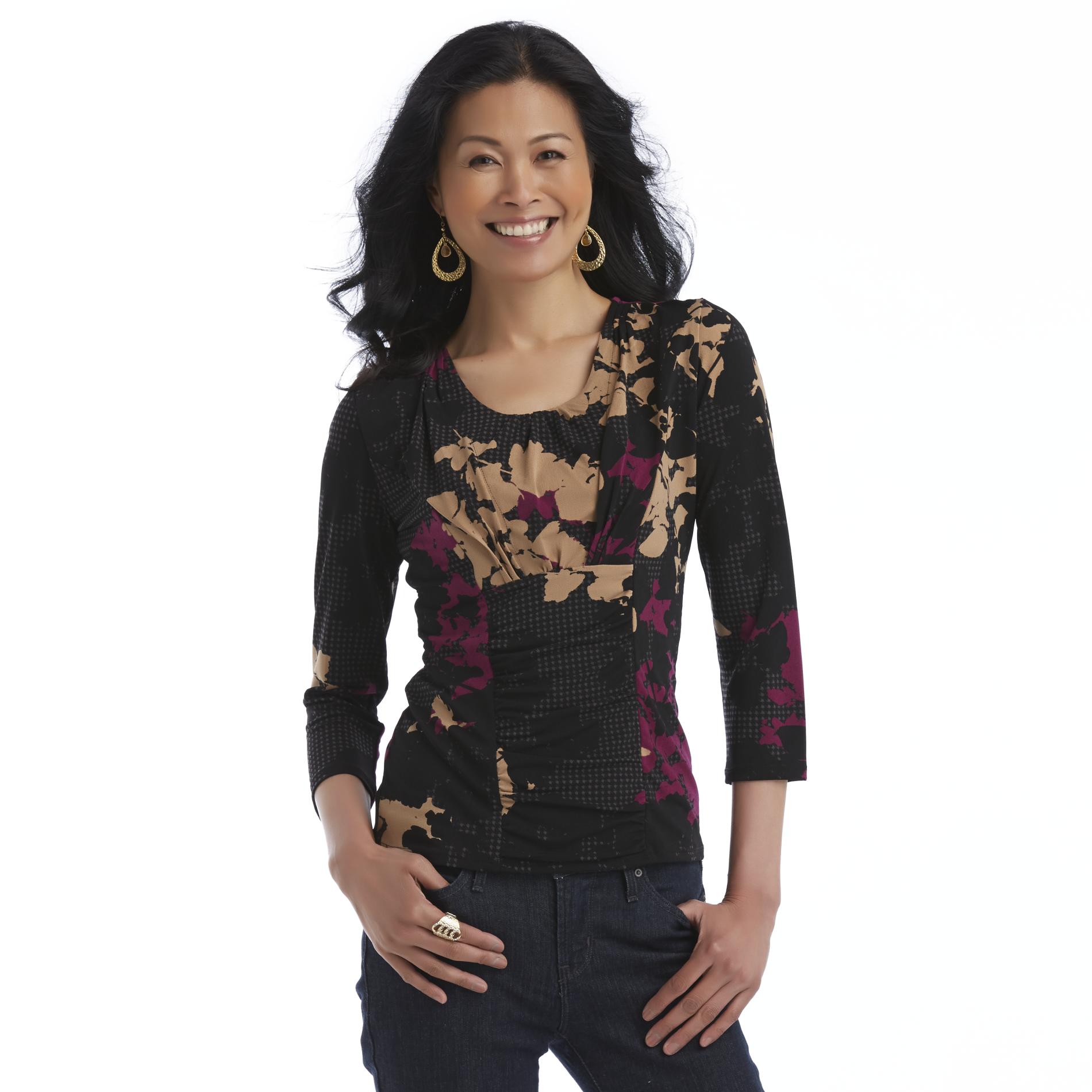 Jaclyn Smith Women's Slim & Smooth Ruched Top - Floral