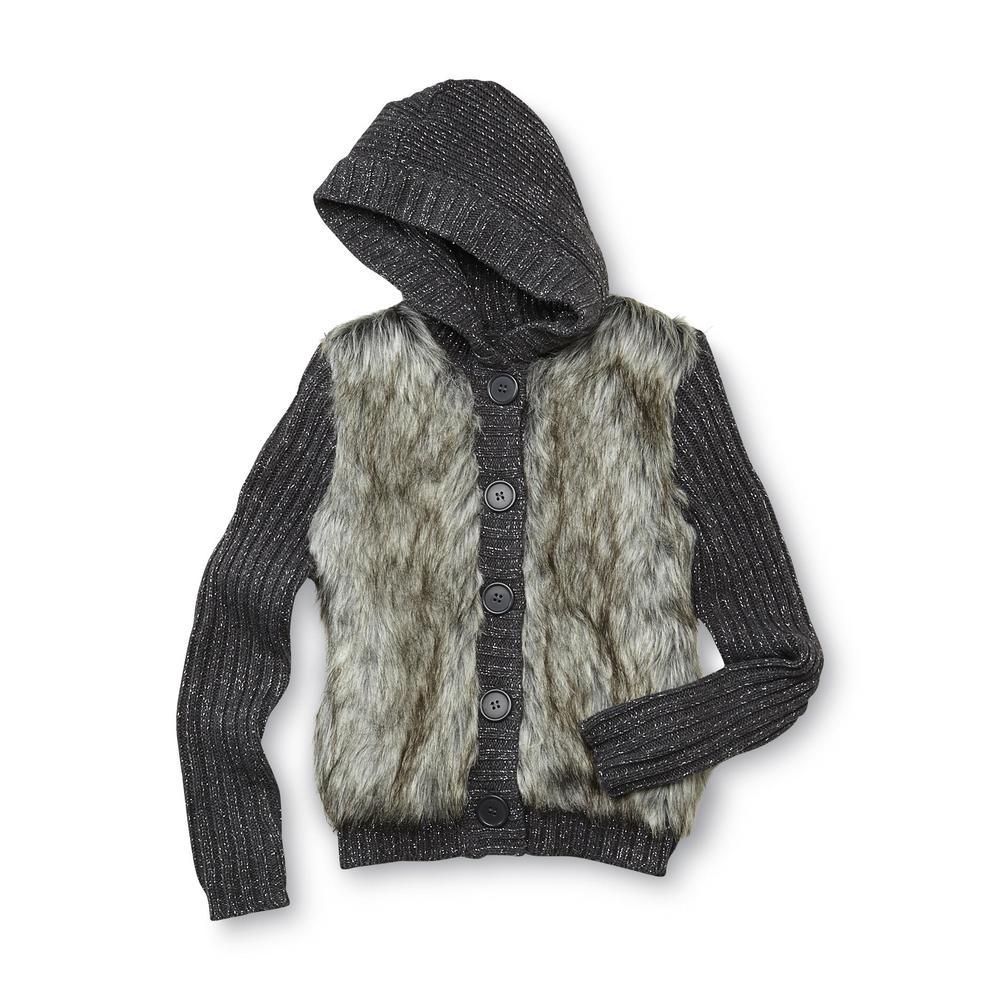 NYC Knitwear Girl's Faux Fur-Trim Hooded Sweater