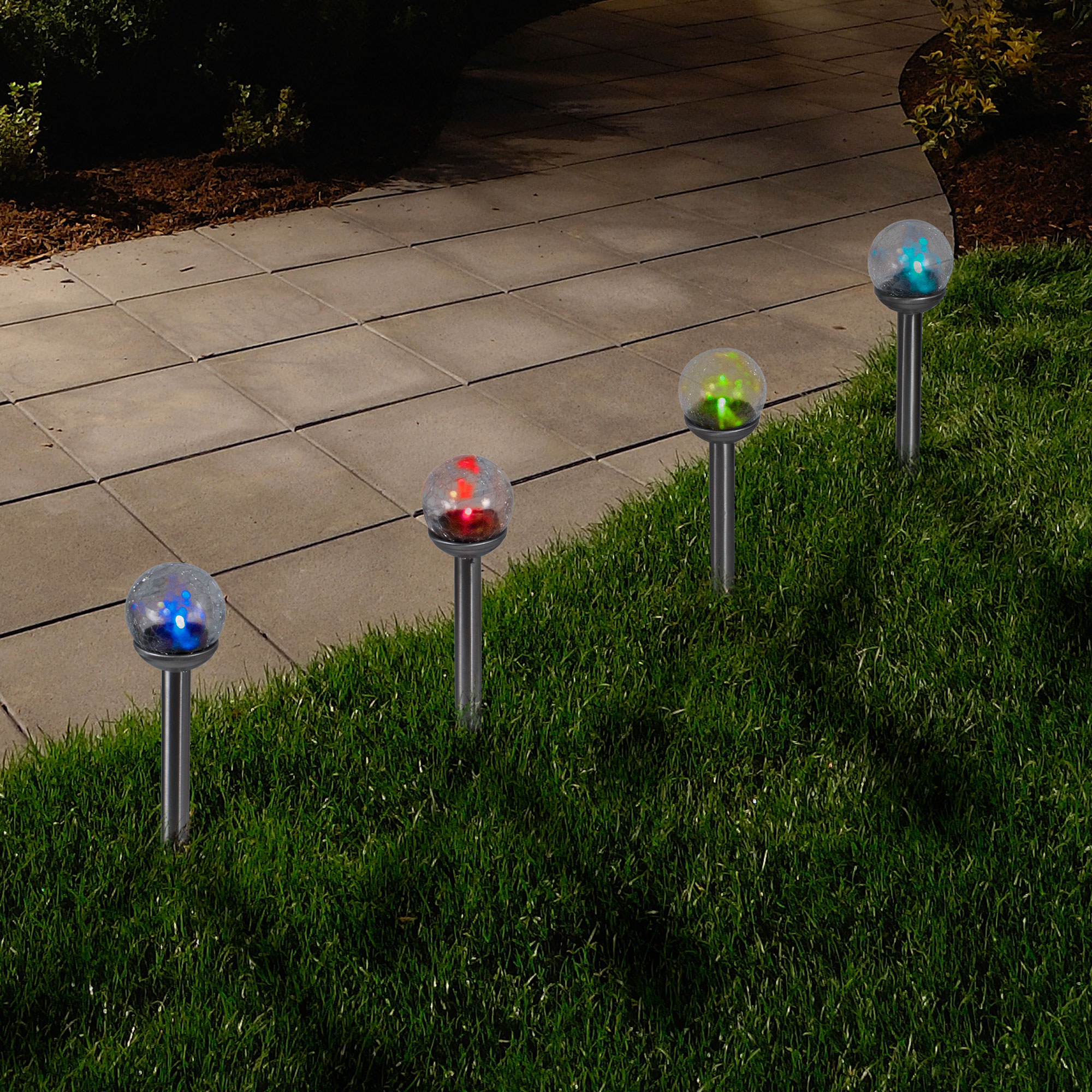 Pure Garden Color Changing Glass Globe Outdoor Solar Lights - Set of 4