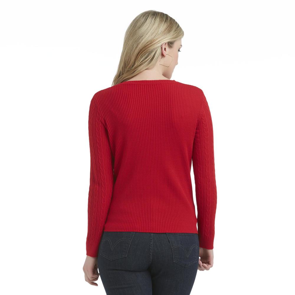 Laura Scott Petite's Cable Knit Henley Sweater
