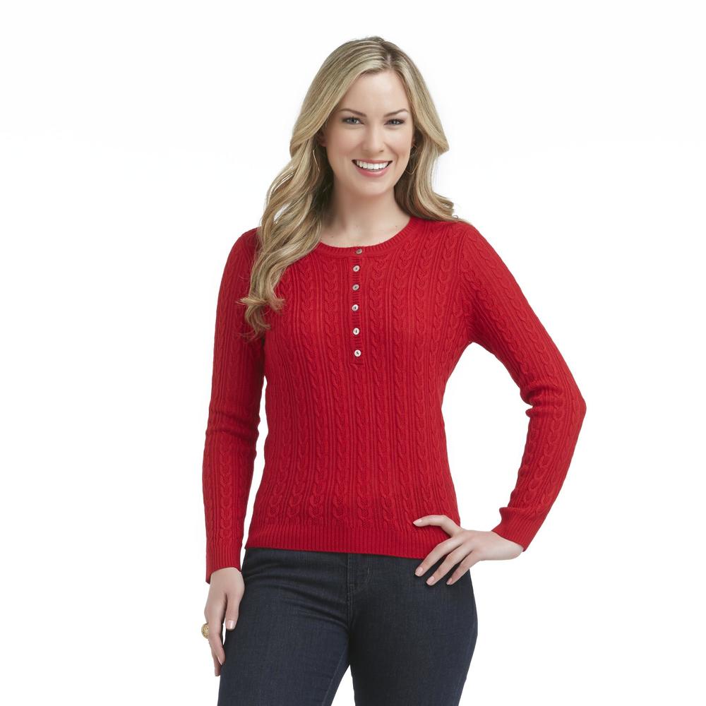 Laura Scott Petite's Cable Knit Henley Sweater