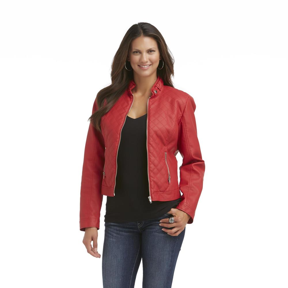 Route 66 Women's Quilted Faux Leather Bomber Jacket