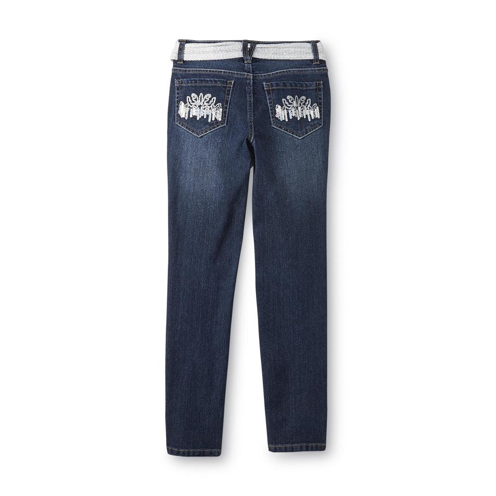 Route 66 Girl's Skinny Jeans & Belt - Sequins