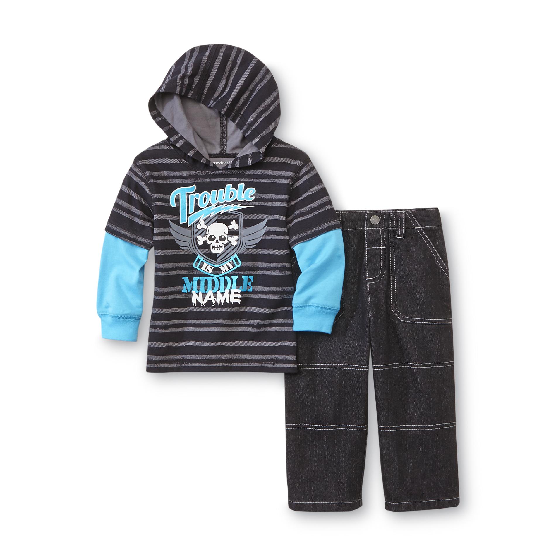 WonderKids Infant & Toddler Boy's Layered Look Hoodie & Jeans - Trouble