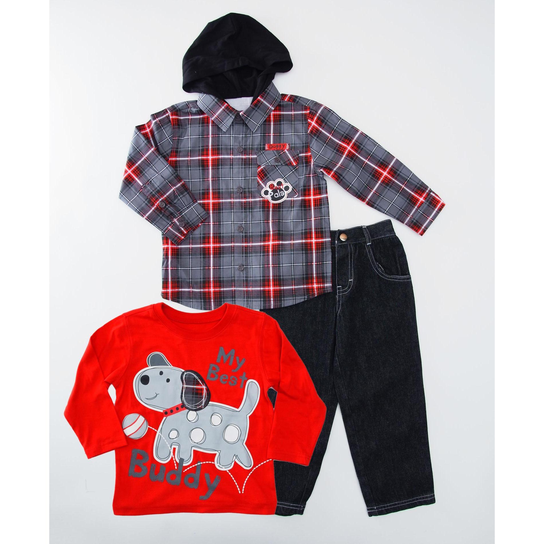 Little Rebels Infant & Toddler Boy's Button-Front Shirt  Sweatshirt & Jeans - Dog