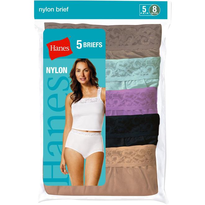 Hanes Women's Nylon Brief Panty 5pk, Assorted Colors
